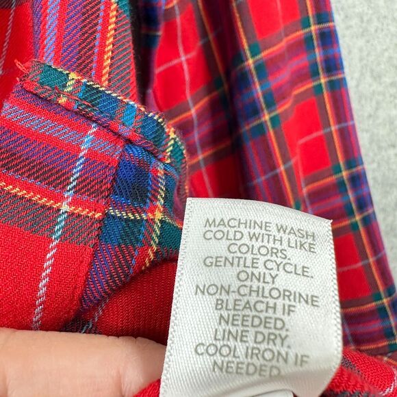 J. Jill Top Womens Petite XS Red Plaid Flannel Button Front Long Sleeve - Picture 9 of 10